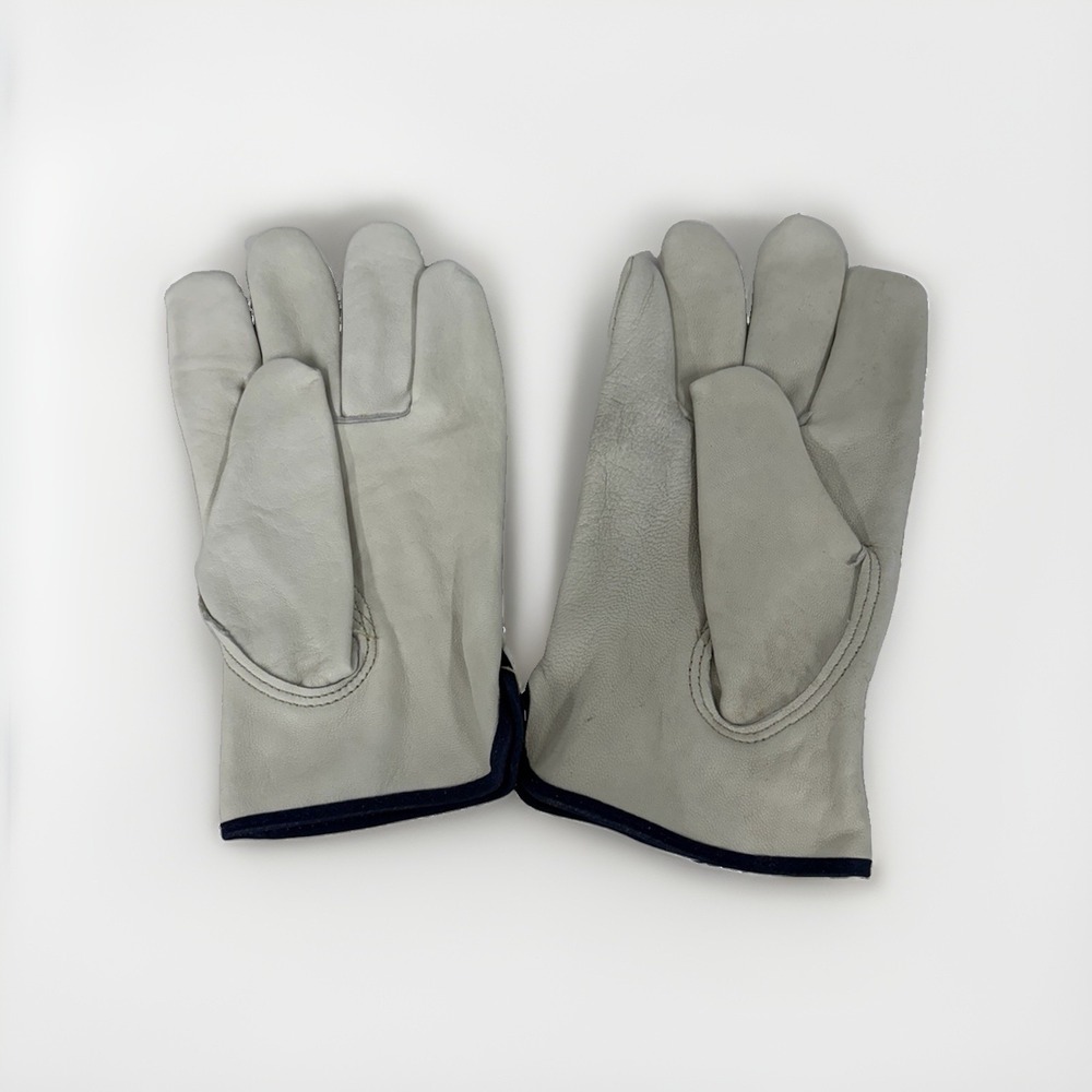 One Pair XL Leather Work Gloves Heavy Duty Reinforced Palm Red Trim Utility T11